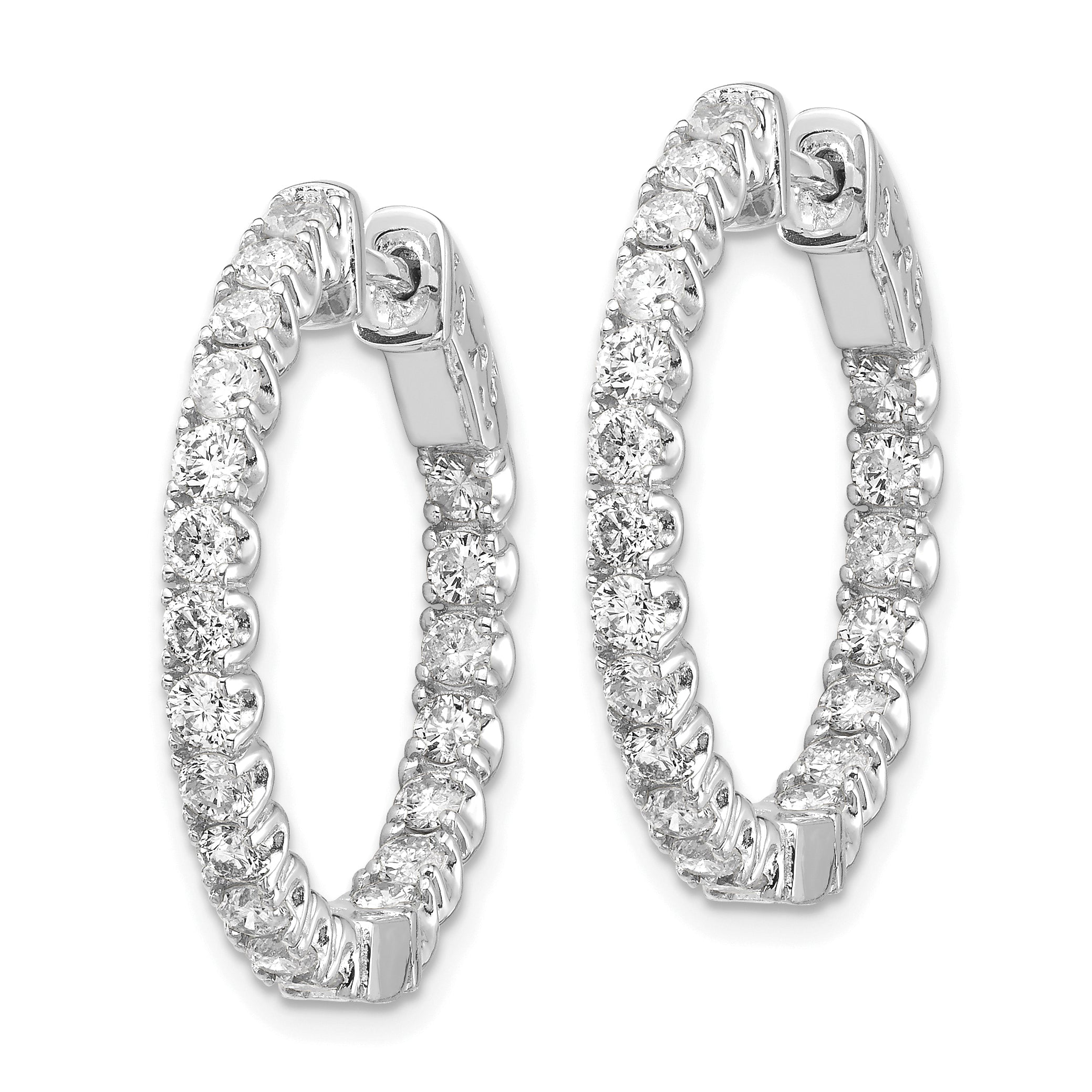 14k White Gold Diamond Round Hoop w/Safety Clasp Earrings Secondary image