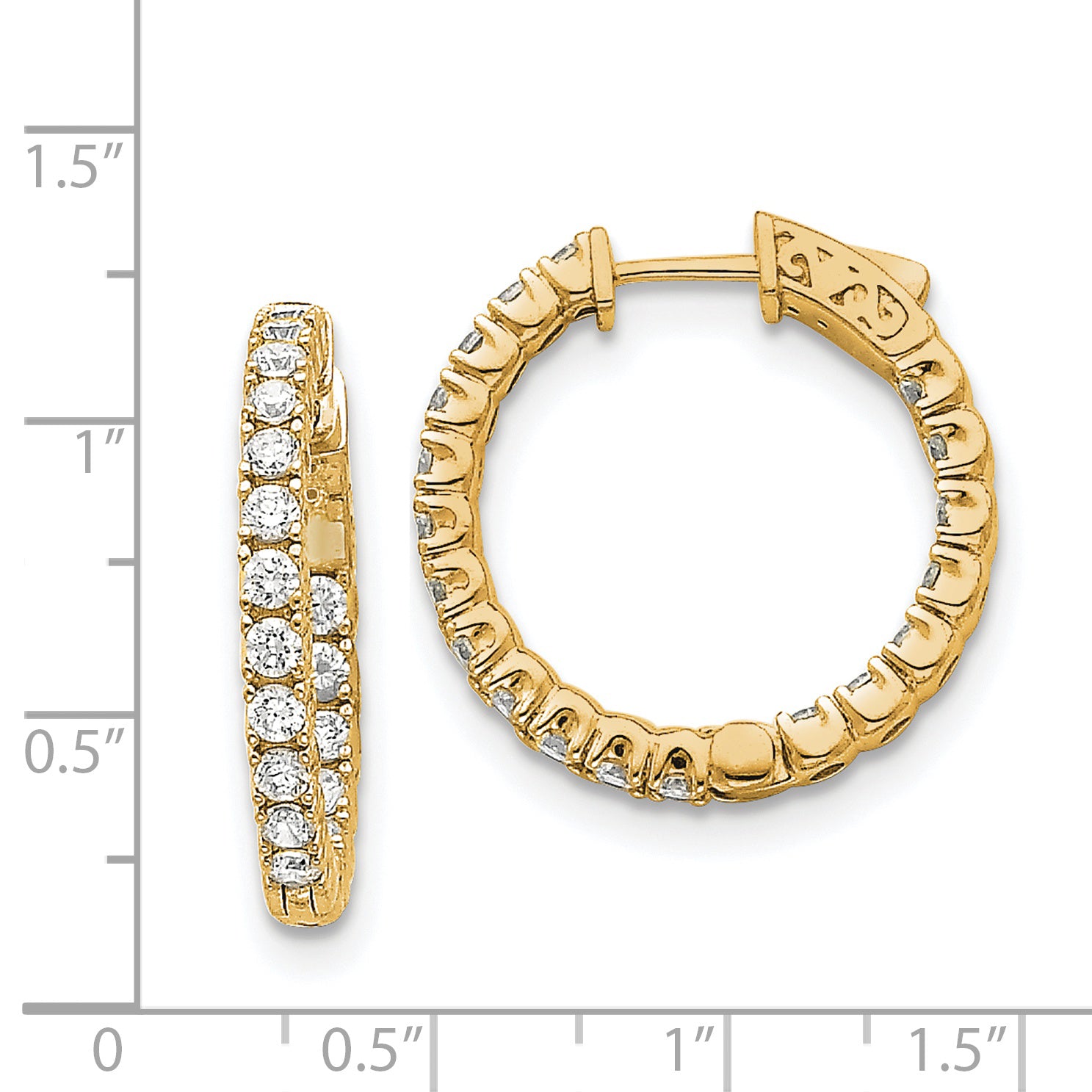 14k Diamond Round Hoop w/Safety Clasp Earrings