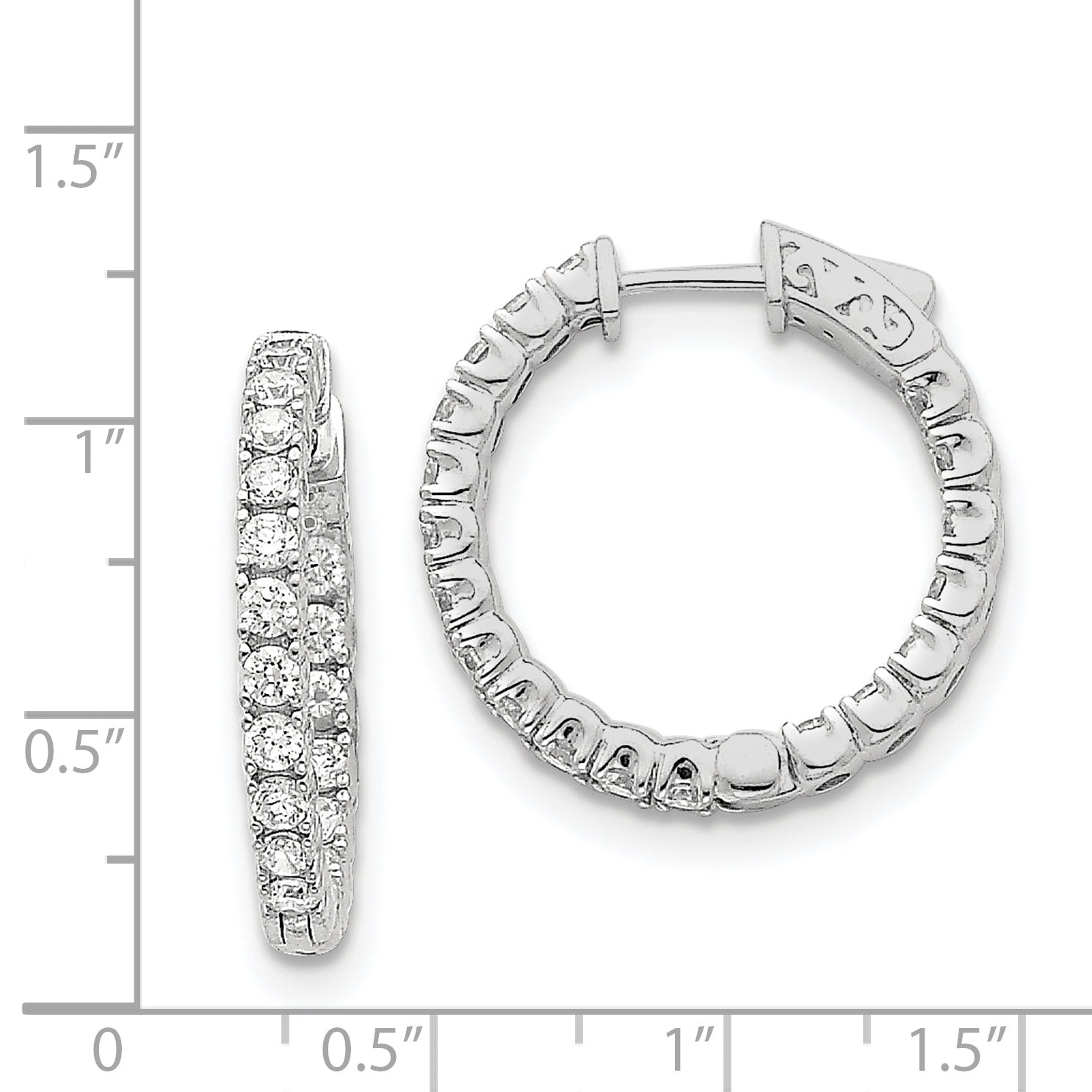 14k White Gold Diamond Round Hoop w/Safety Clasp Earrings Secondary image