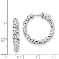 14k White Gold Diamond Round Hoop w/Safety Clasp Earrings