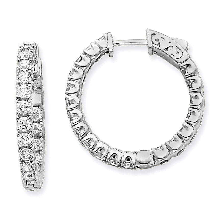 14k White Gold Diamond Round Hoop w/Safety Clasp Earrings