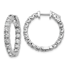 14k White Gold Diamond Round Hoop w/Safety Clasp Earrings