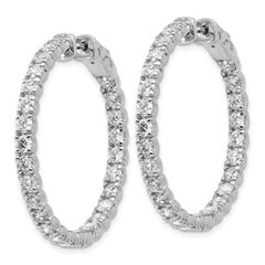 14k White Gold Diamond Round Hoop w/Safety Clasp Earrings