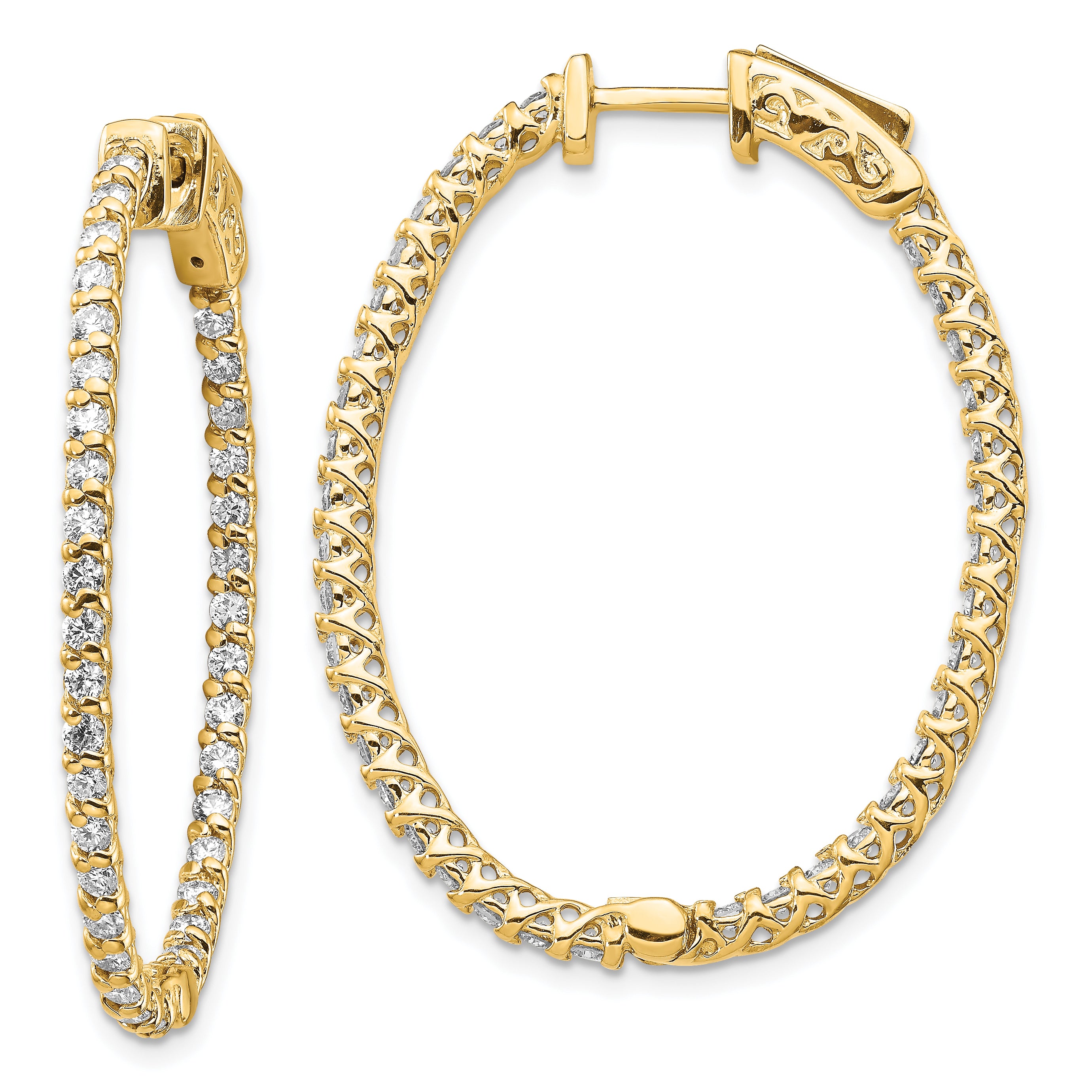 14k Diamond Oval Hoop w/Safety Clasp Earrings