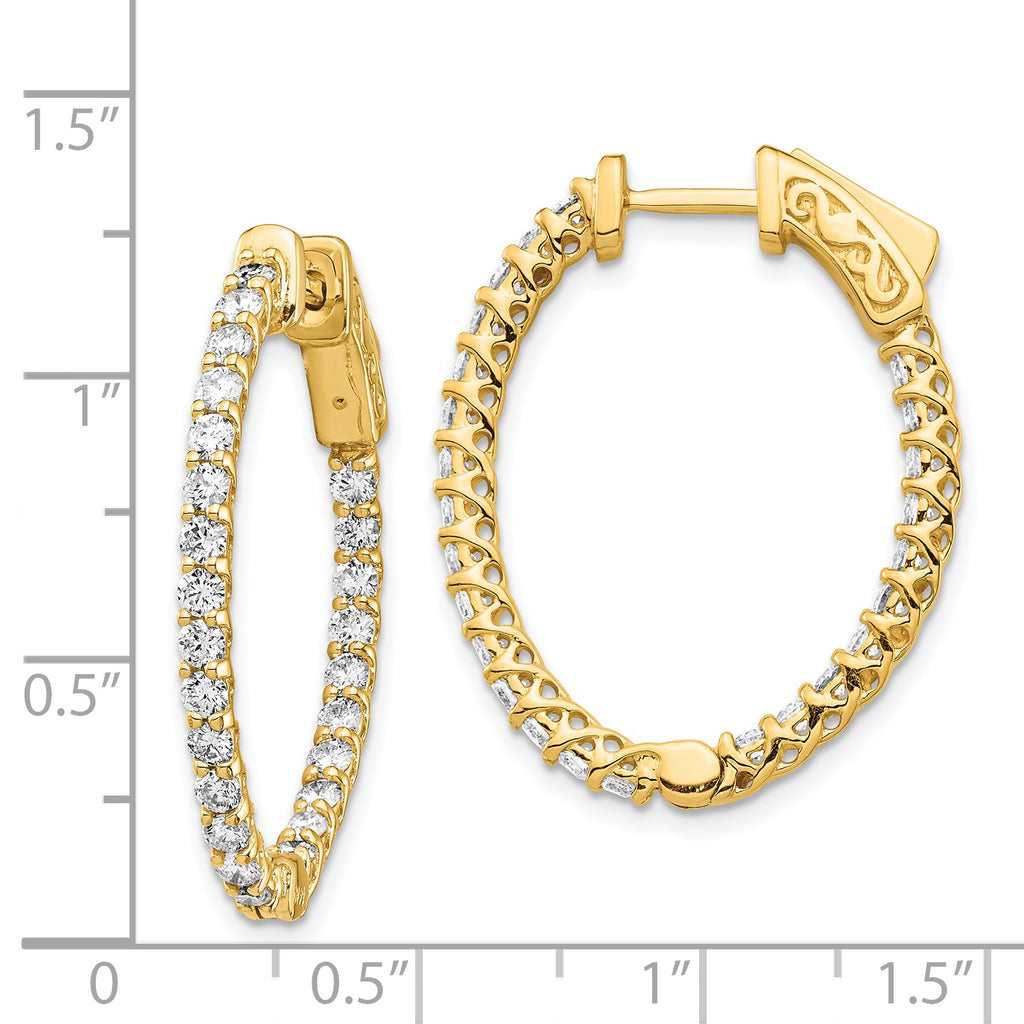 14k Diamond Oval Hoop w/Safety Clasp Earrings