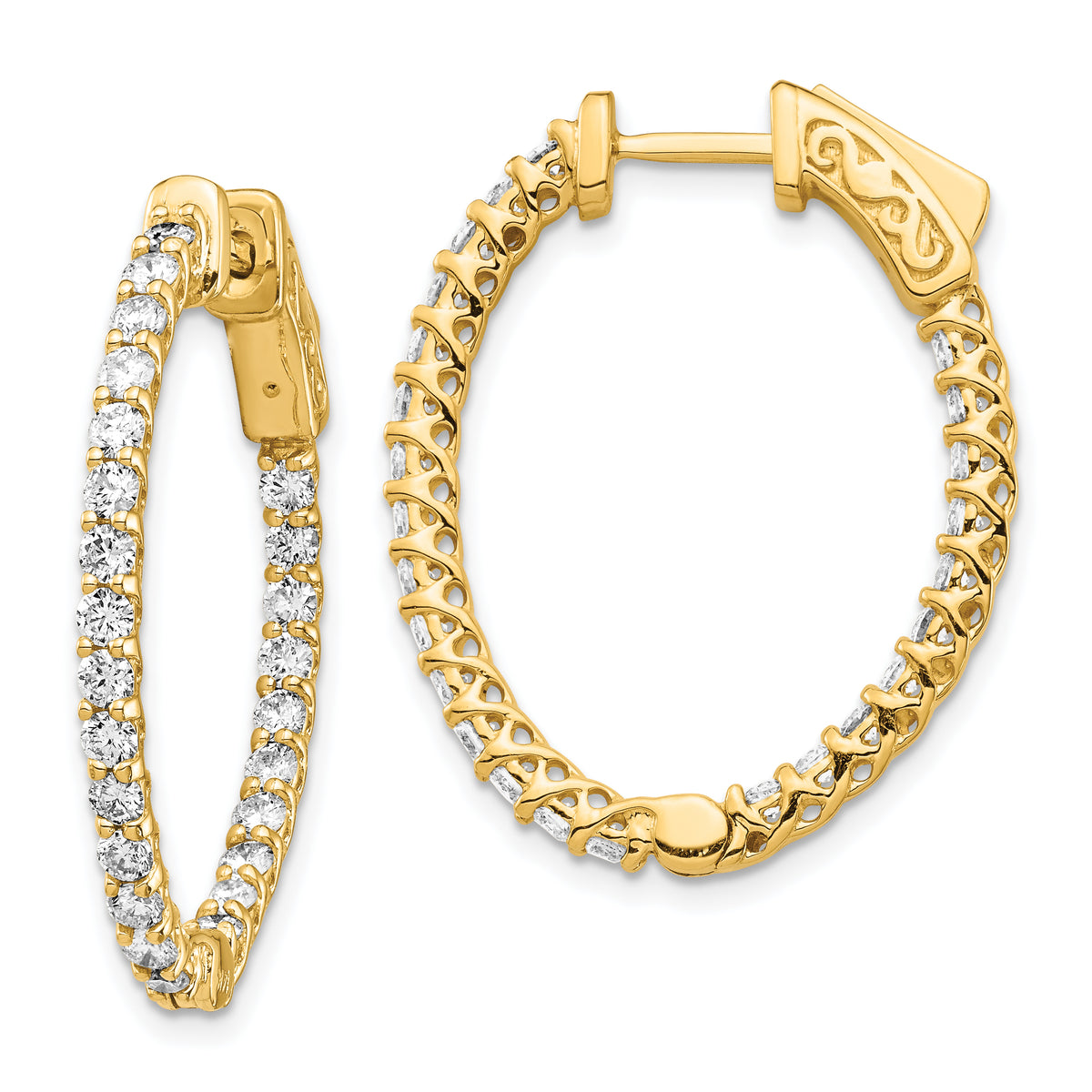 14k Diamond Oval Hoop w/Safety Clasp Earrings