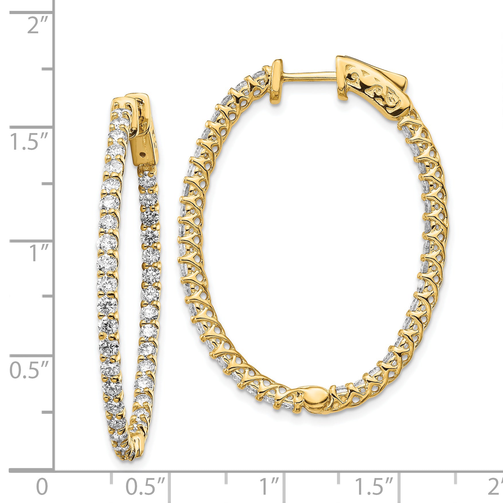14k Diamond Oval Hoop w/Safety Clasp Earrings Secondary image
