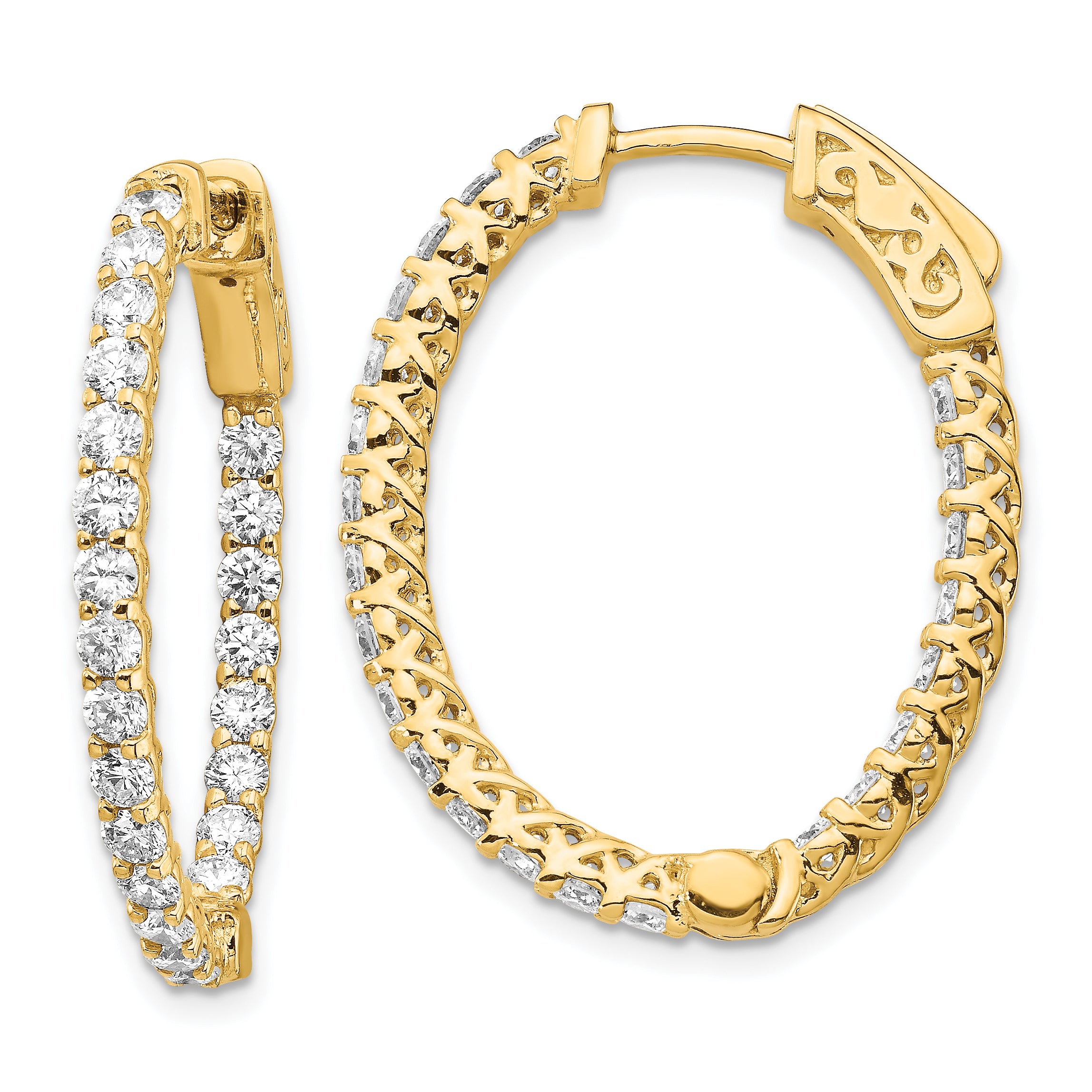 14k Diamond Oval Hoop w/Safety Clasp Earrings
