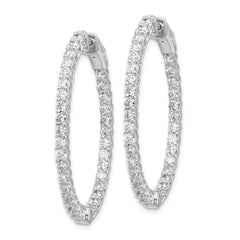 14k White Gold Diamond Oval Hoop w/Safety Clasp Earrings