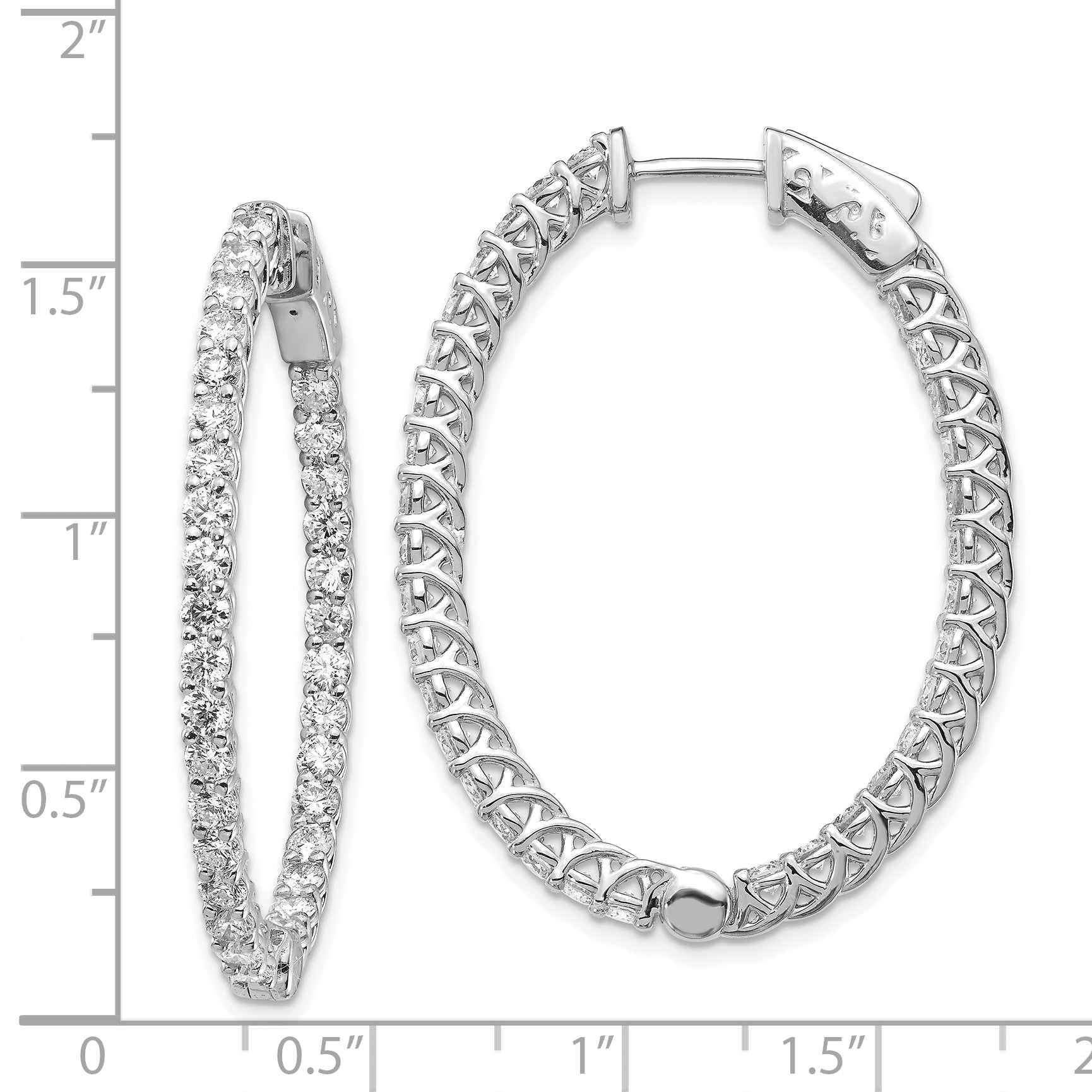 14k White Gold Diamond Oval Hoop w/Safety Clasp Earrings