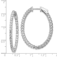 14k White Gold Diamond Oval Hoop w/Safety Clasp Earrings