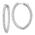 14k White Gold Diamond Oval Hoop w/Safety Clasp Earrings