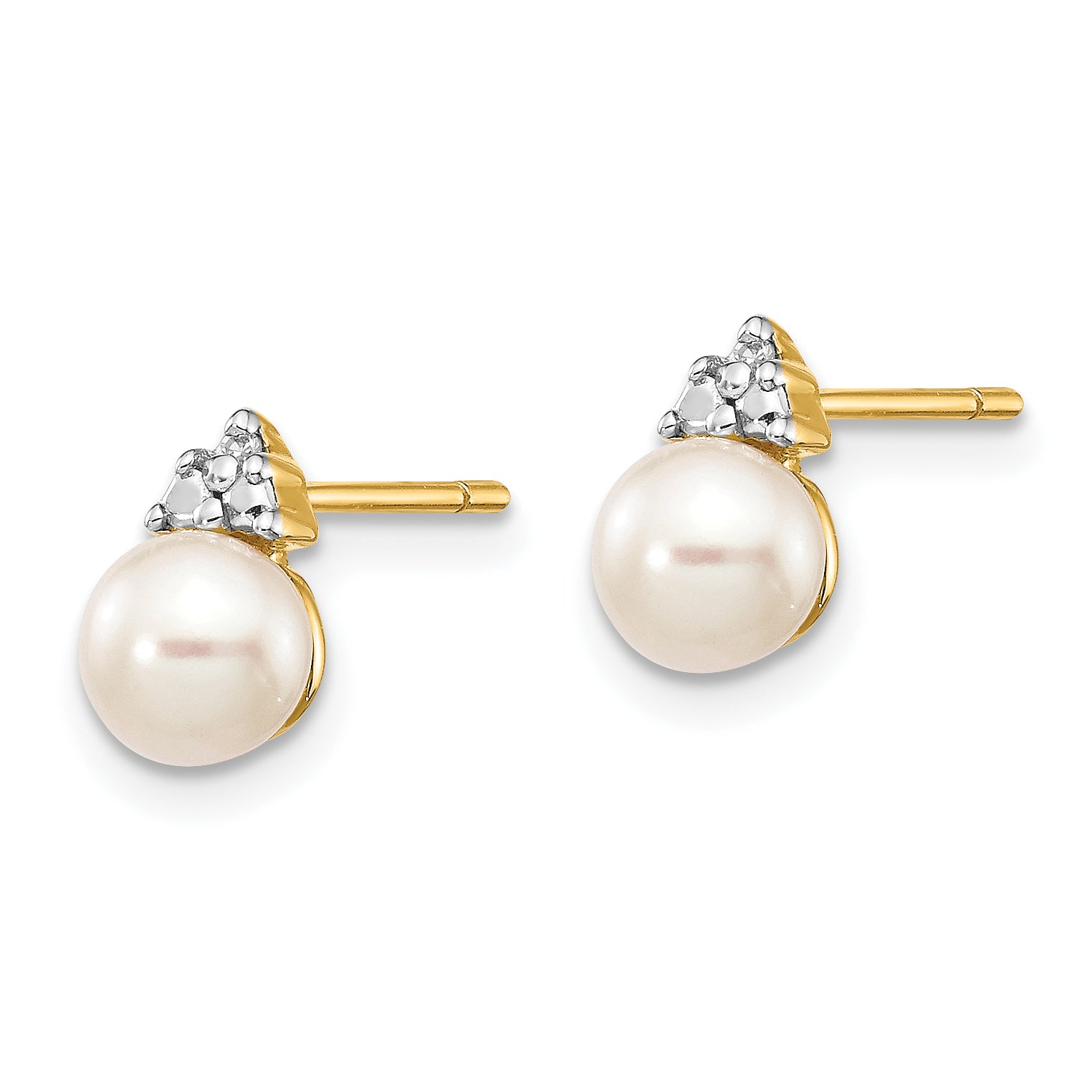 14k 5-6mm White Round FWC Pearl .01ct Diamond Post Earrings Secondary image