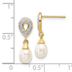 14k 7x5mm White Teardrop FWC Pearl .01ct Diamond Dangle Earrings