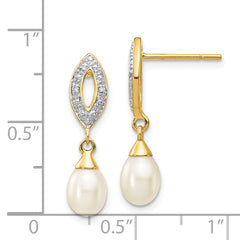 14k 7x5mm White Teardrop FWC Pearl .01ct Diamond Dangle Earrings