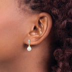14k 6-7mm White Round FWC Pearl .08ct Diamond Dangle Earrings