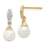 14k 6-7mm White Round FWC Pearl .08ct Diamond Dangle Earrings