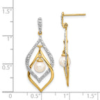 14k 5-6mm White Round FWC Pearl .02ct Diamond Dangle Earrings