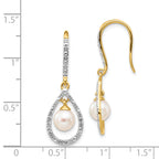 14k 6-7mm White Round FWC Pearl .02ct. Diamond Dangle Earrings