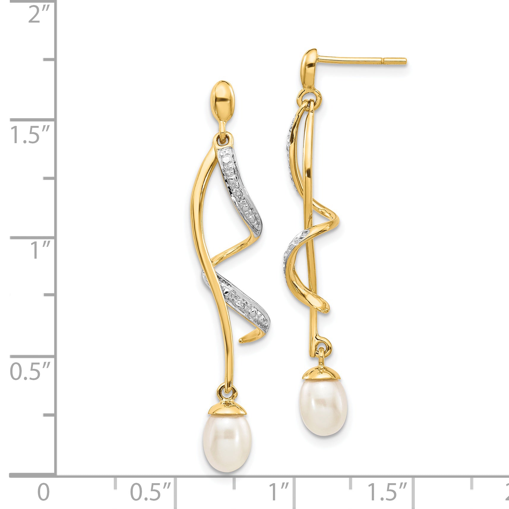 14k 7x5mm White Teardrop FWC Pearl .01ct Diamond Dangle Earrings