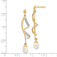 14k 7x5mm White Teardrop FWC Pearl .01ct Diamond Dangle Earrings