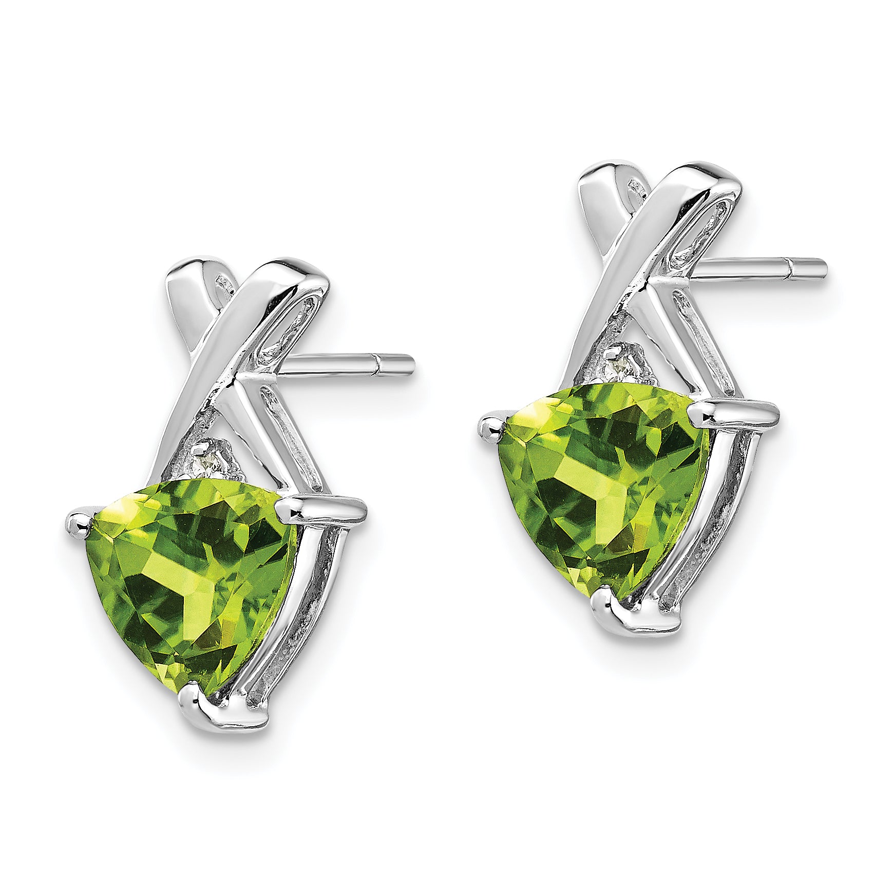 14k White Gold Peridot and White Topaz Trillion Post Earrings Secondary image