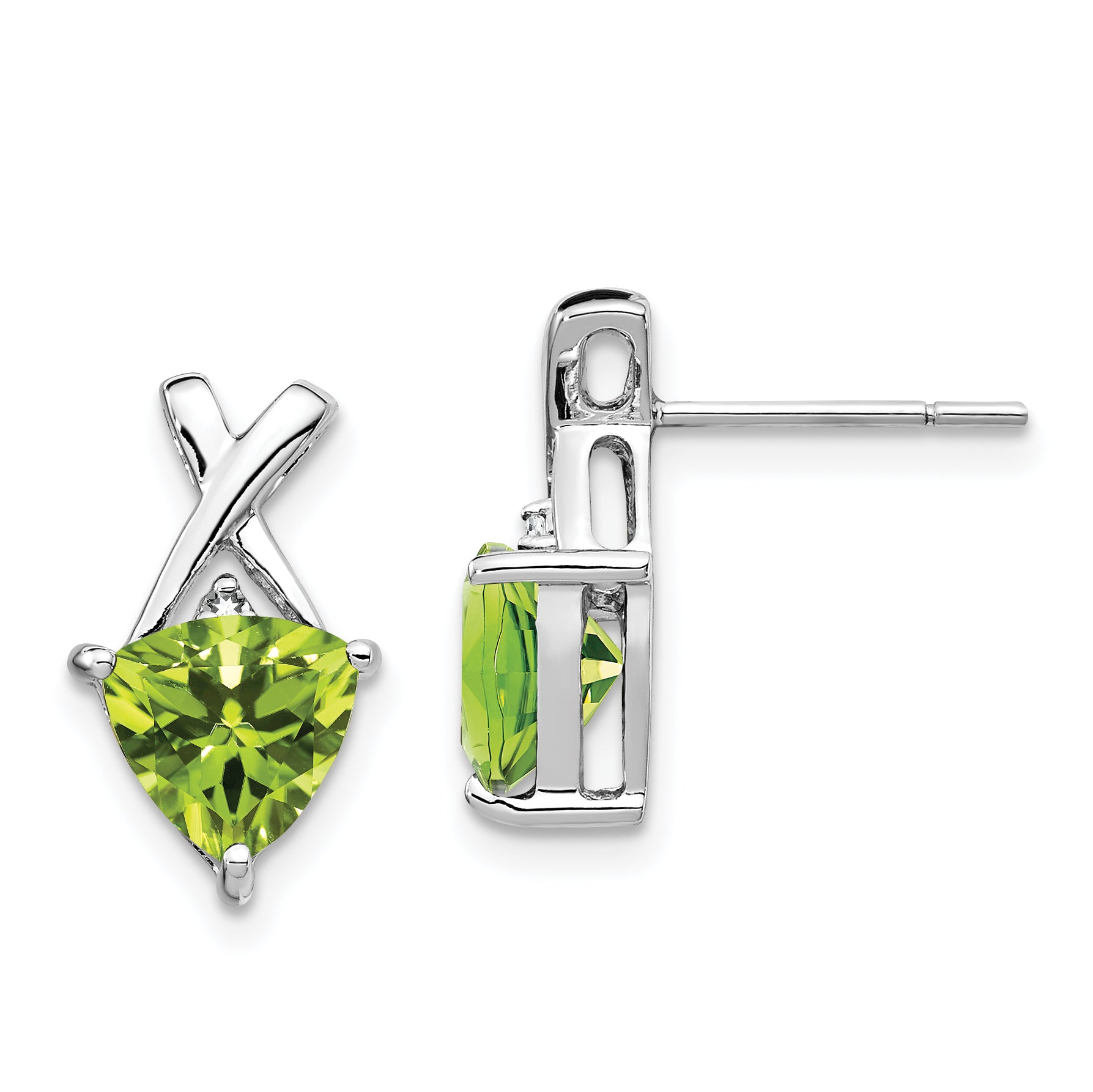 14k White Gold Peridot and White Topaz Trillion Post Earrings Main image