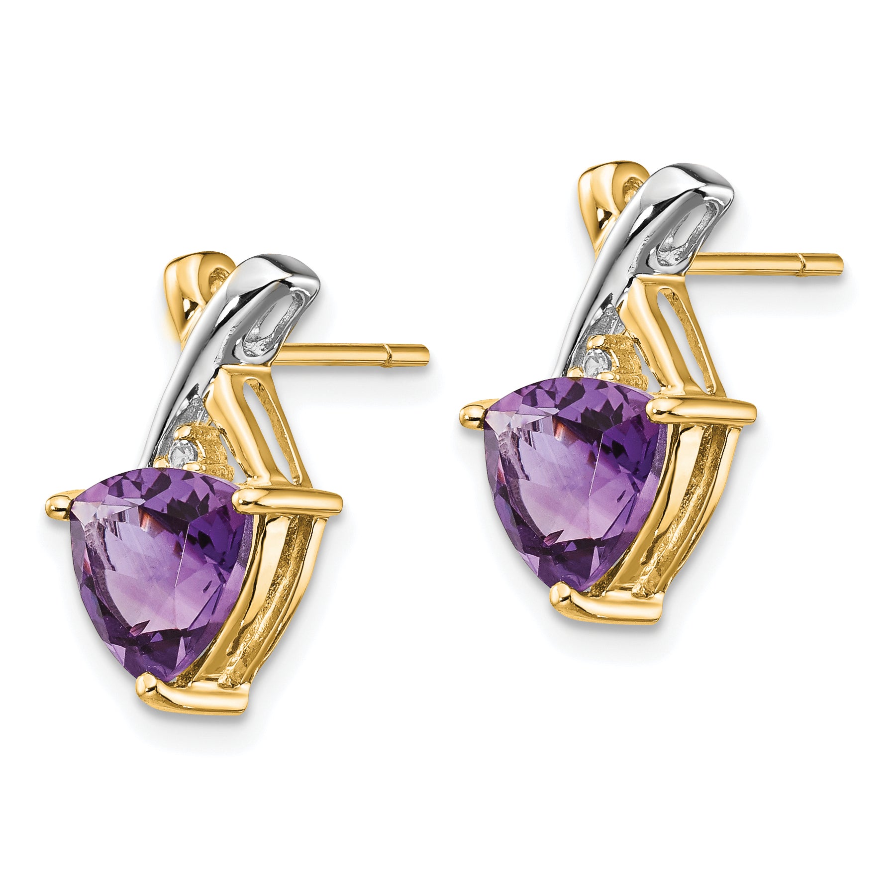 14k & Rhodium Amethyst and White Topaz Trillion Post Earrings Secondary image