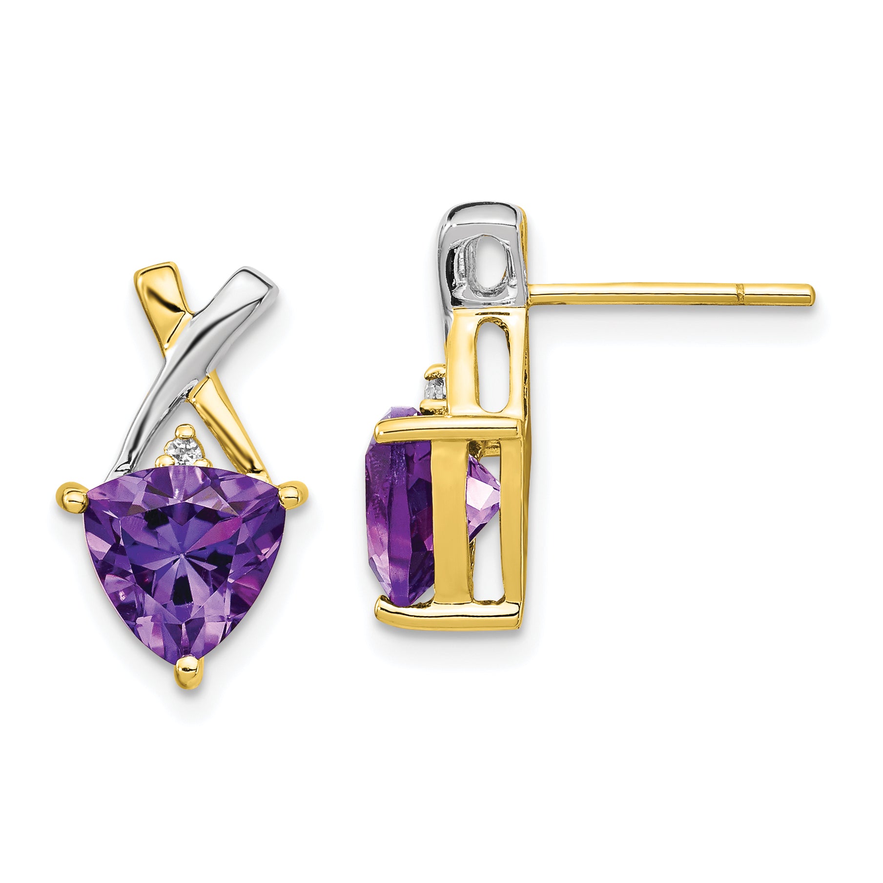 14k & Rhodium Amethyst and White Topaz Trillion Post Earrings Main image