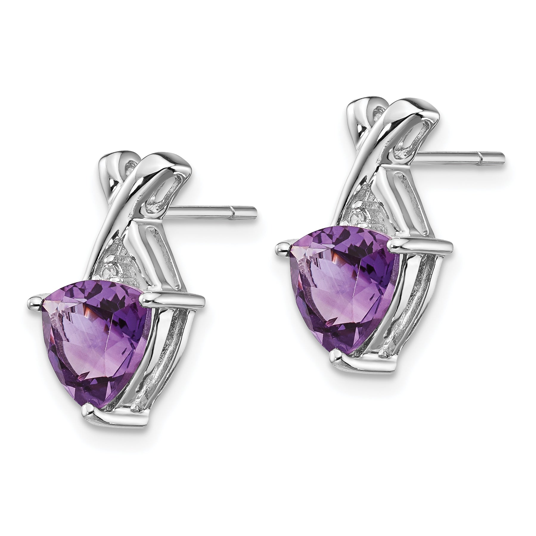 14k White Gold Amethyst and White Topaz Trillion Post Earrings Secondary image
