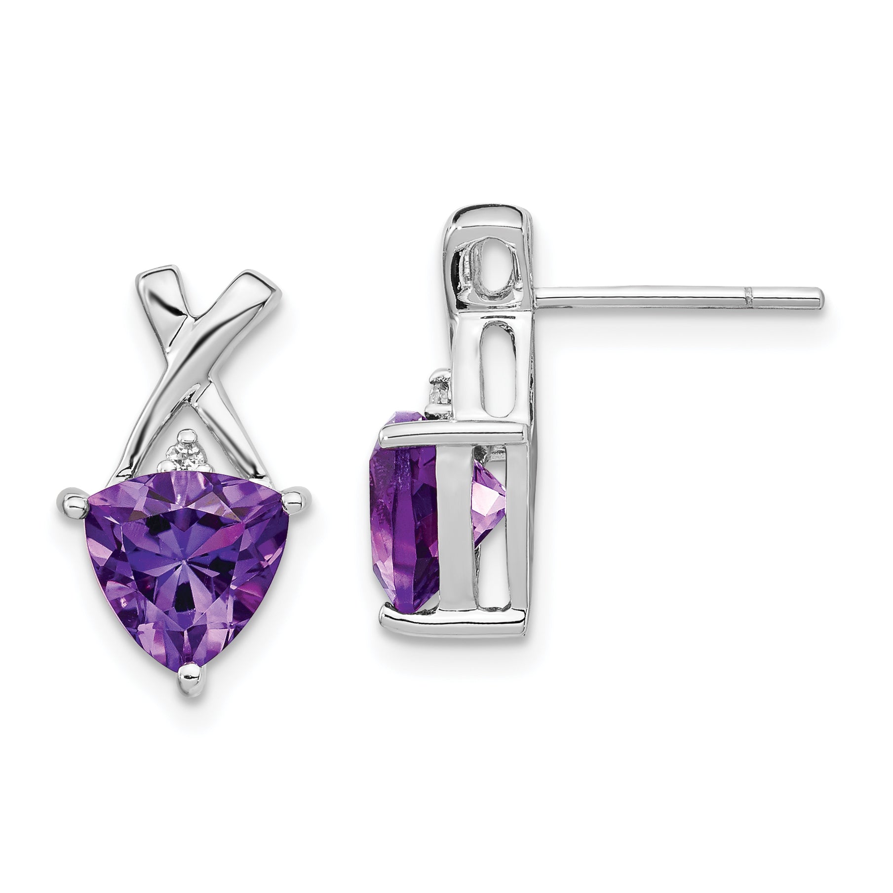 14k White Gold Amethyst and White Topaz Trillion Post Earrings Main image