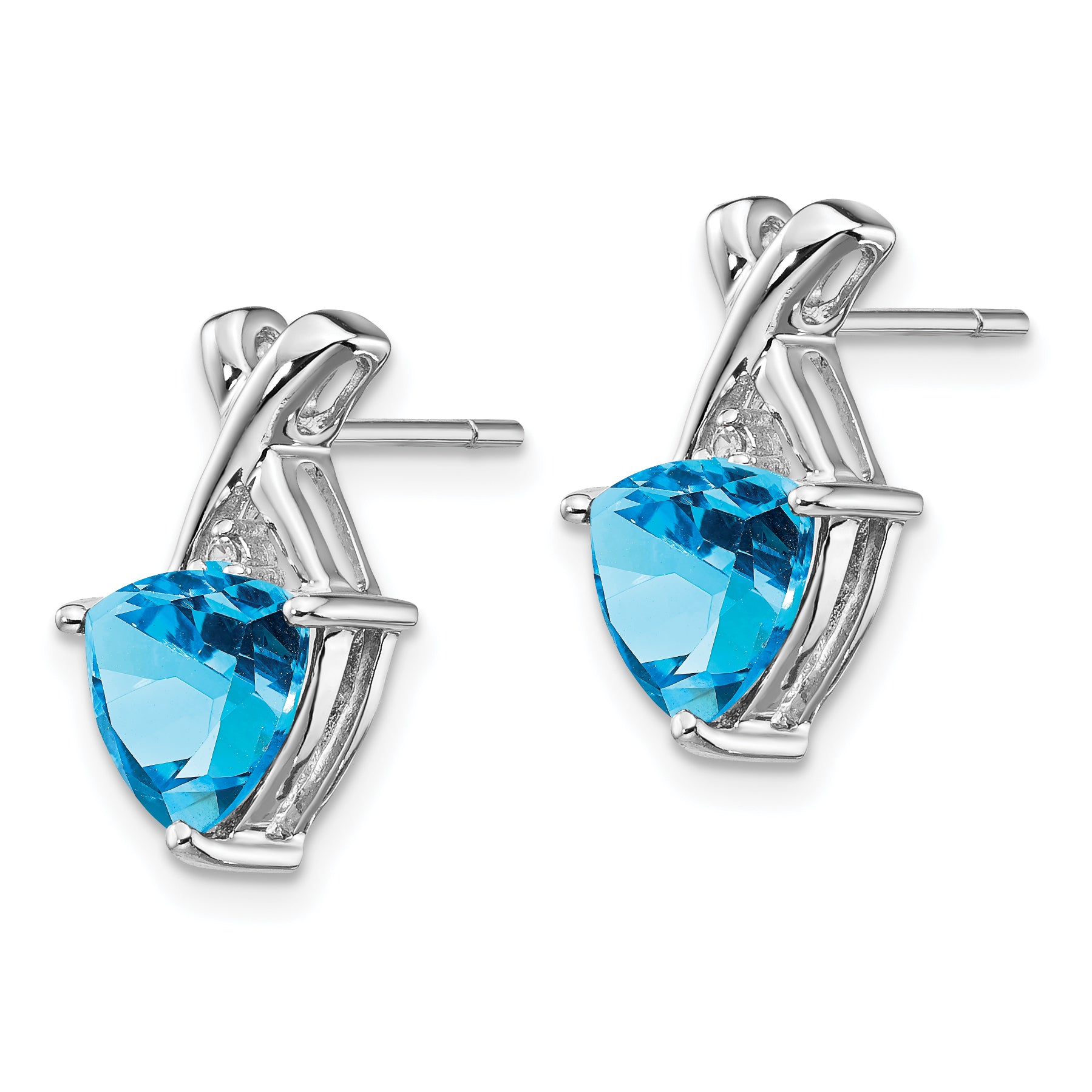 14k White Gold Blue Topaz and White Topaz Trillion Post Earrings Secondary image