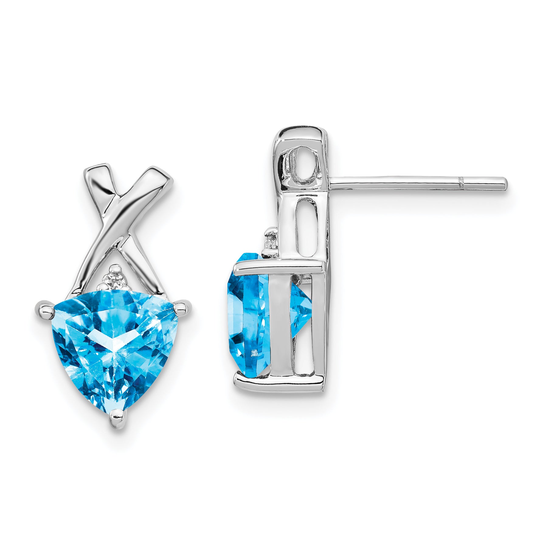 14k White Gold Blue Topaz and White Topaz Trillion Post Earrings Main image