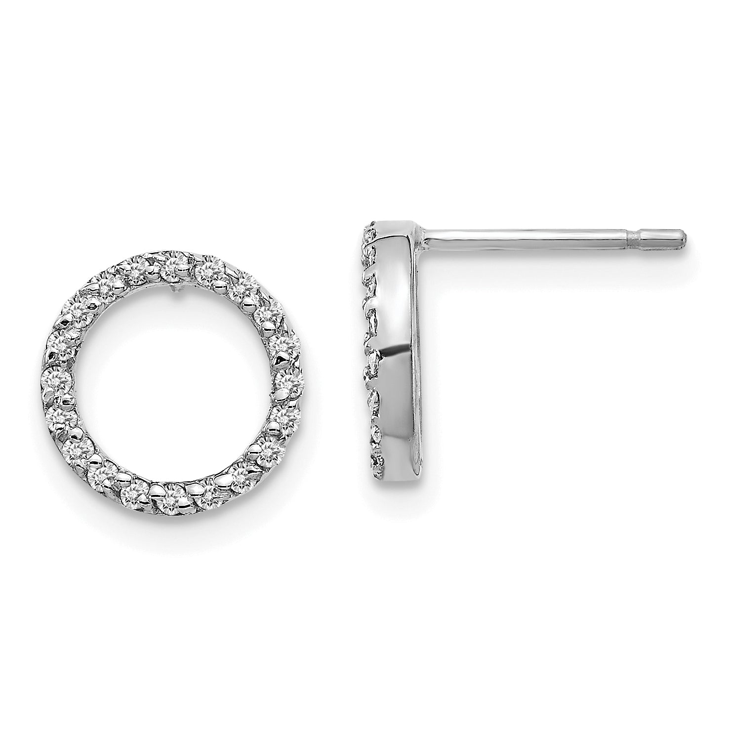 14k White Gold Diamond Open Circle Earrings