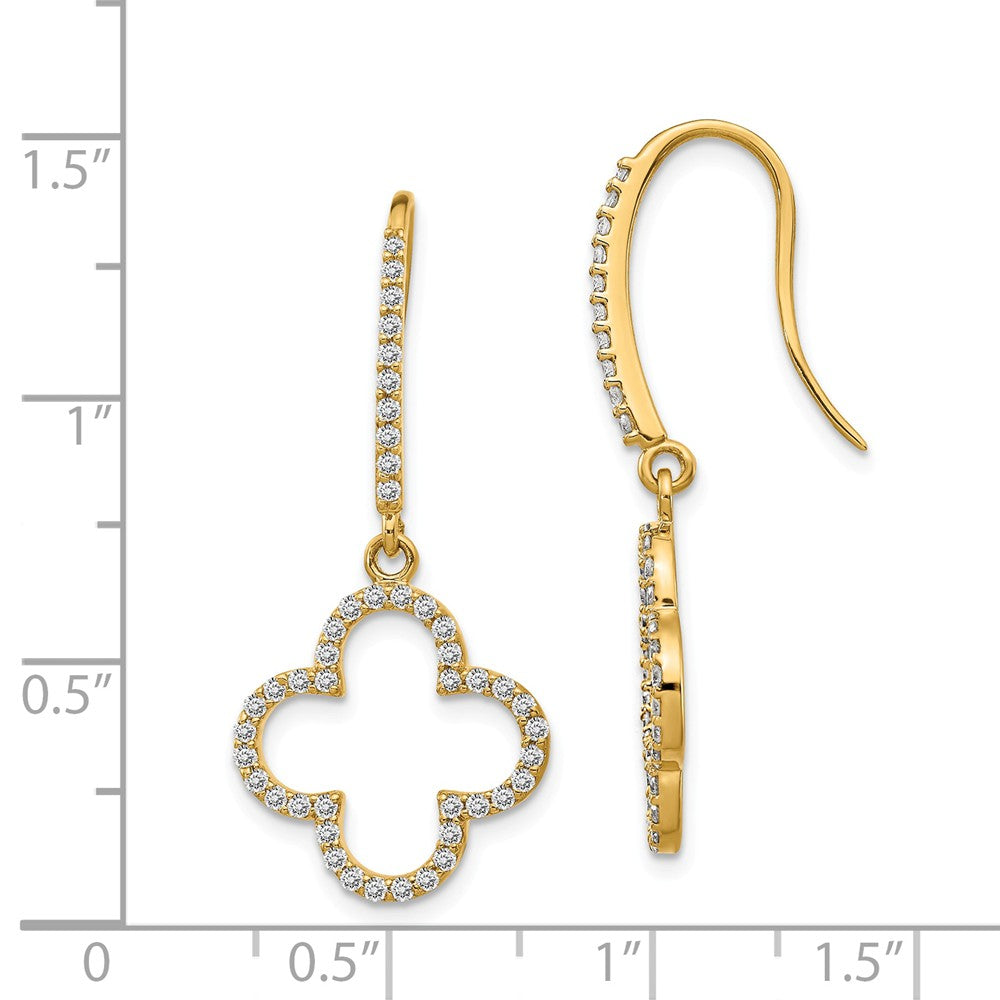 14k Diamond Quatrefoil Design Dangle Earrings