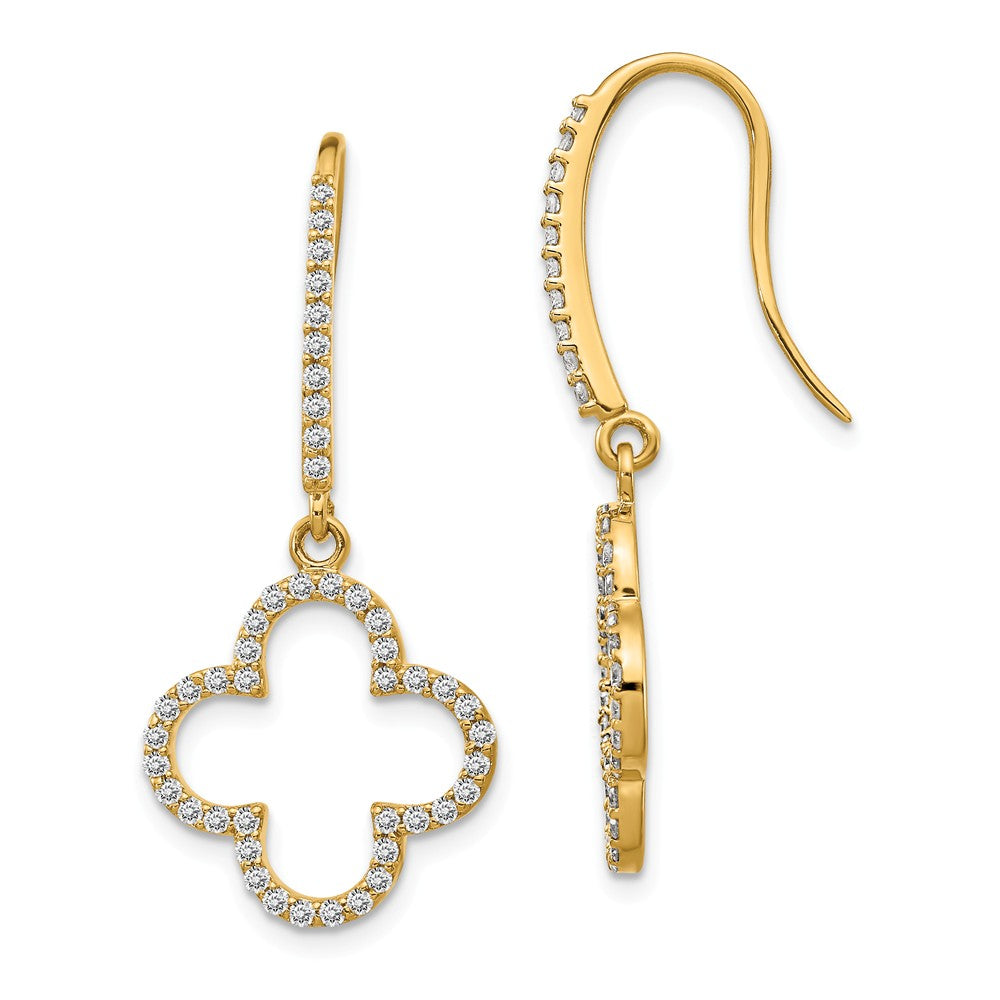 14K Diamond Quatrefoil Design Dangle Earrings