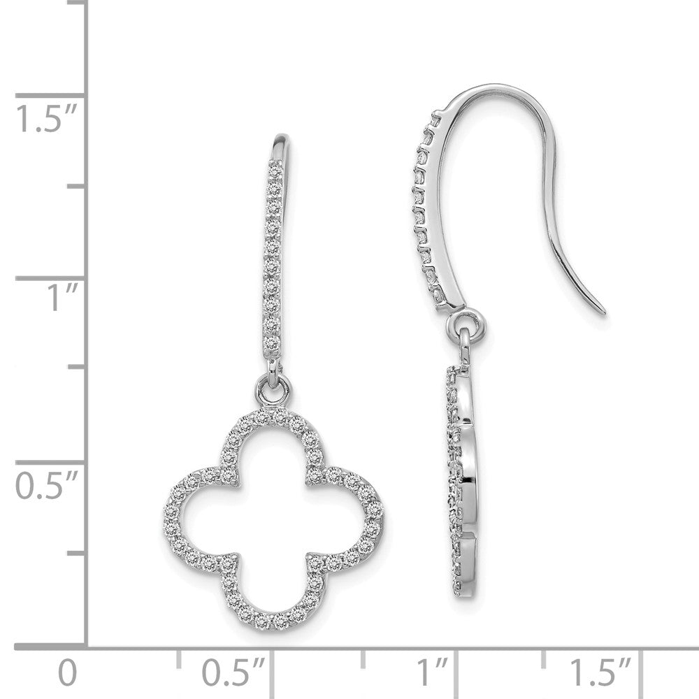 14k White Gold Diamond Quatrefoil Design Dangle Earrings