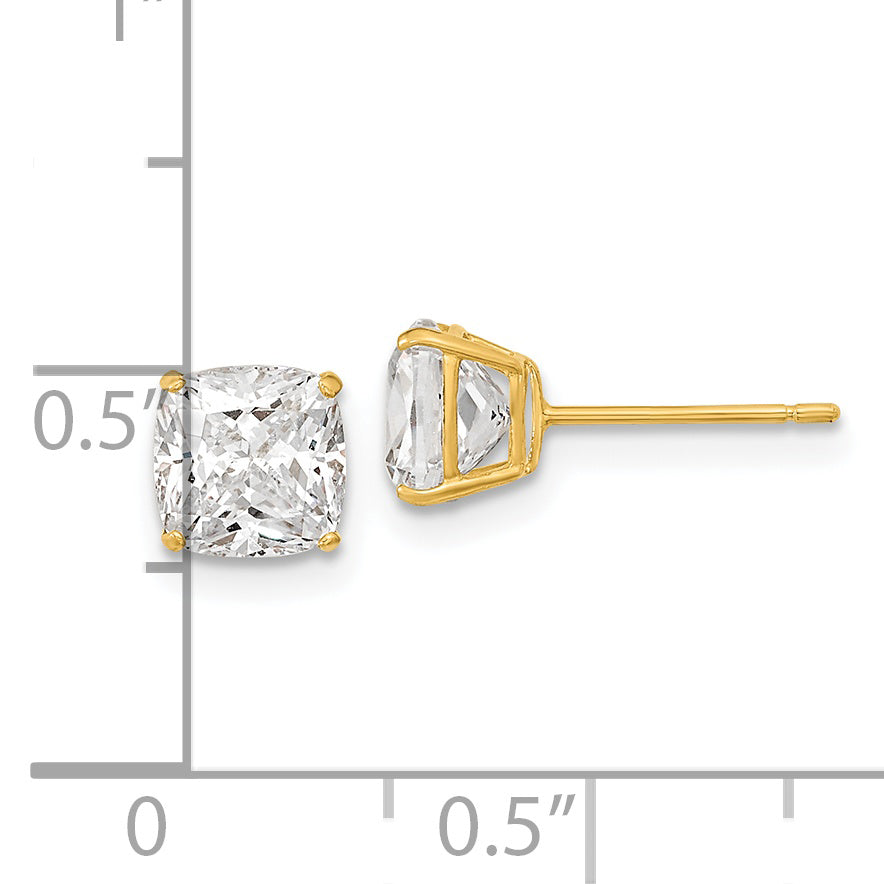 14k Polished 6x6 Cushion Cut CZ Stud Post Earrings