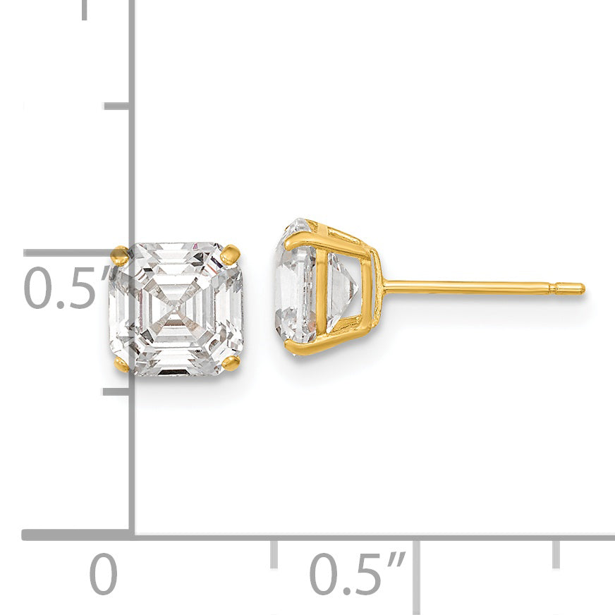 14k Polished 6x6 ASterling Silvercher Cut CZ Studs Post Earrings