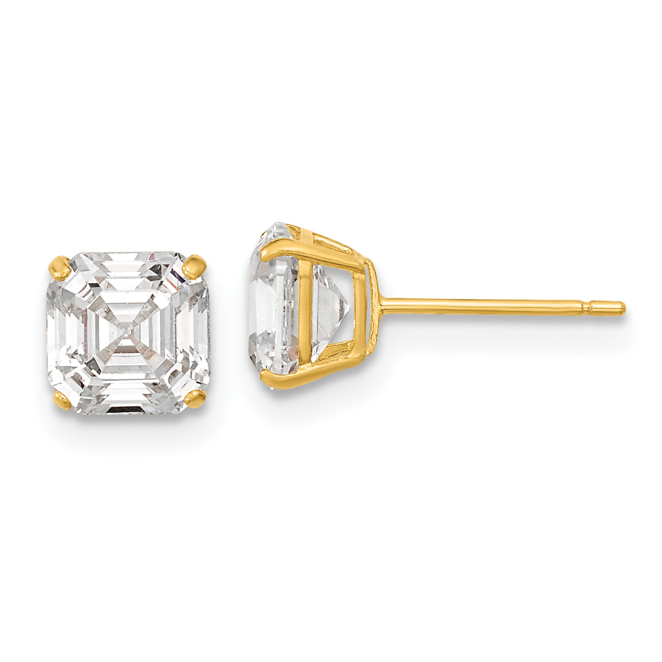 14k Polished 6x6 Asscher Cut CZ Studs Post Earrings Main image