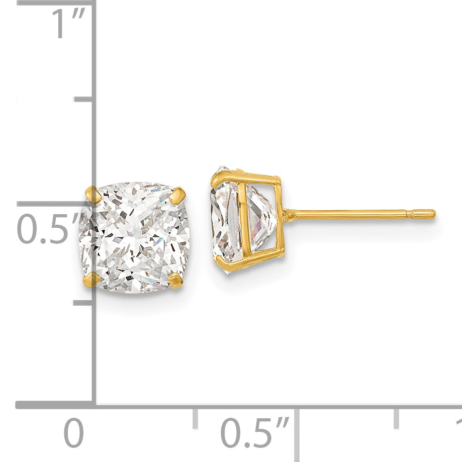 14k Polished 7x7 Cushion Cut CZ Studs Post Earrings