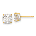 14k Polished 7x7 Cushion Cut CZ Studs Post Earrings