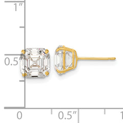 14k Polished 7x7 ASterling Silvercher Cut CZ Studs Post Earrings