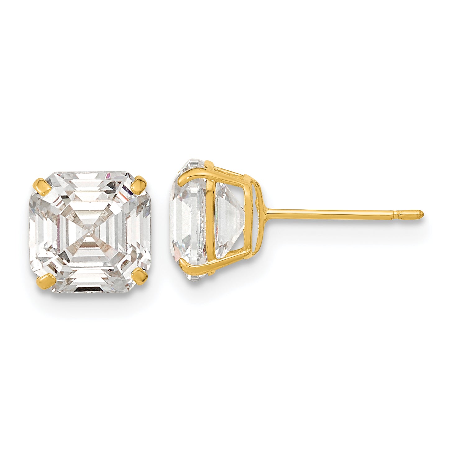14k Polished 7x7 Asscher Cut CZ Studs Post Earrings Main image