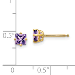 14k 4mm Princess Cut Amethyst Earrings