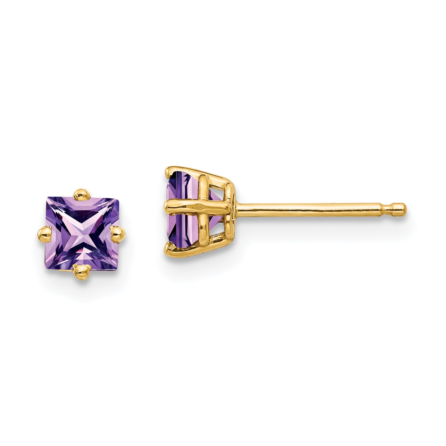 14k 4mm Princess Cut Amethyst Earrings Main image