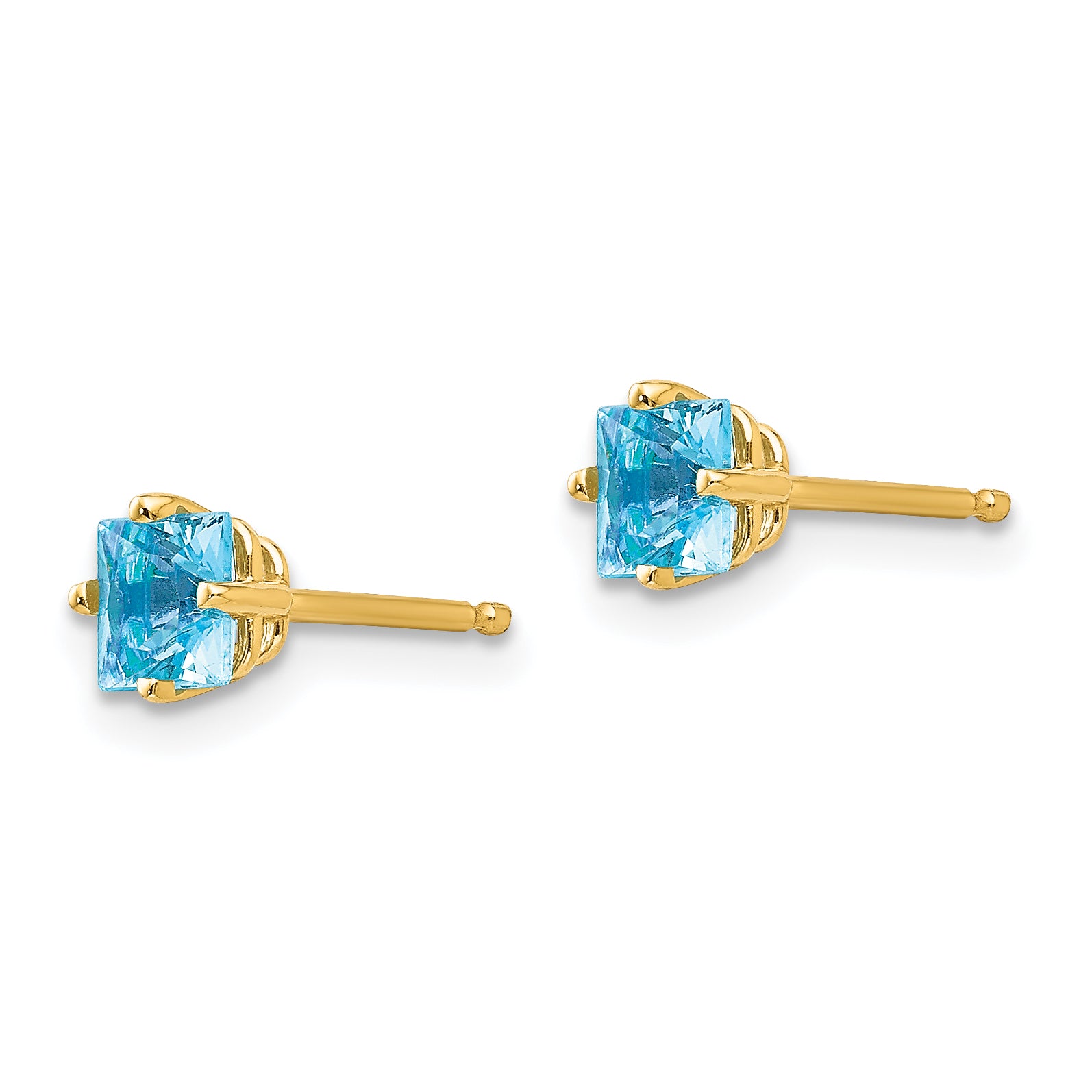 14k 4mm Princess Cut Blue Topaz Earrings