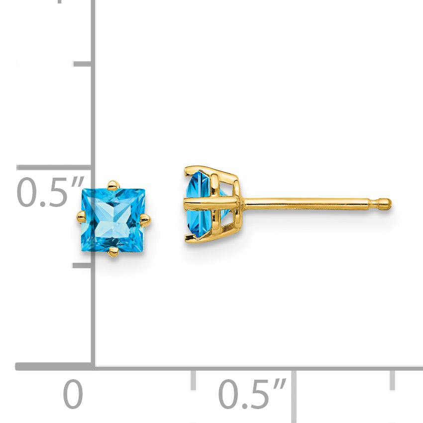 14k 4mm PrinceSterling Silver Cut Blue Topaz Earrings