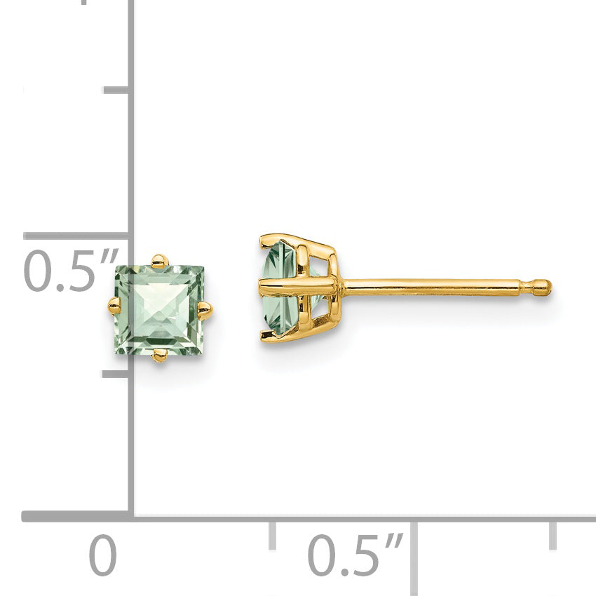14k 4mm Square Checker-Cut Green Quartz Earrings Secondary image