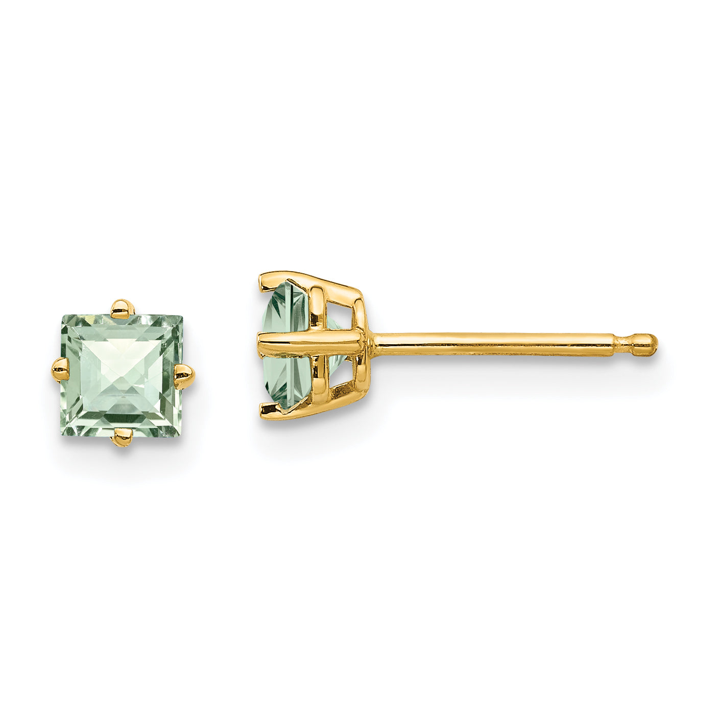 14k 4mm Square Checker-Cut Green Quartz Earrings Main image